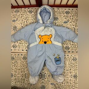 Vintage Winnie the Pooh Blue Embroidered Hooded Snow Suit